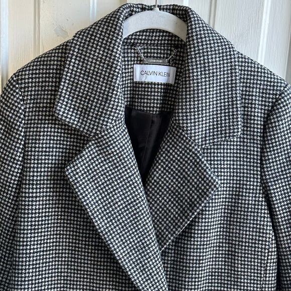 Calvin Klein Walker Coat Houndstooth Vegan Leather Pockets - Picture 3 of 11